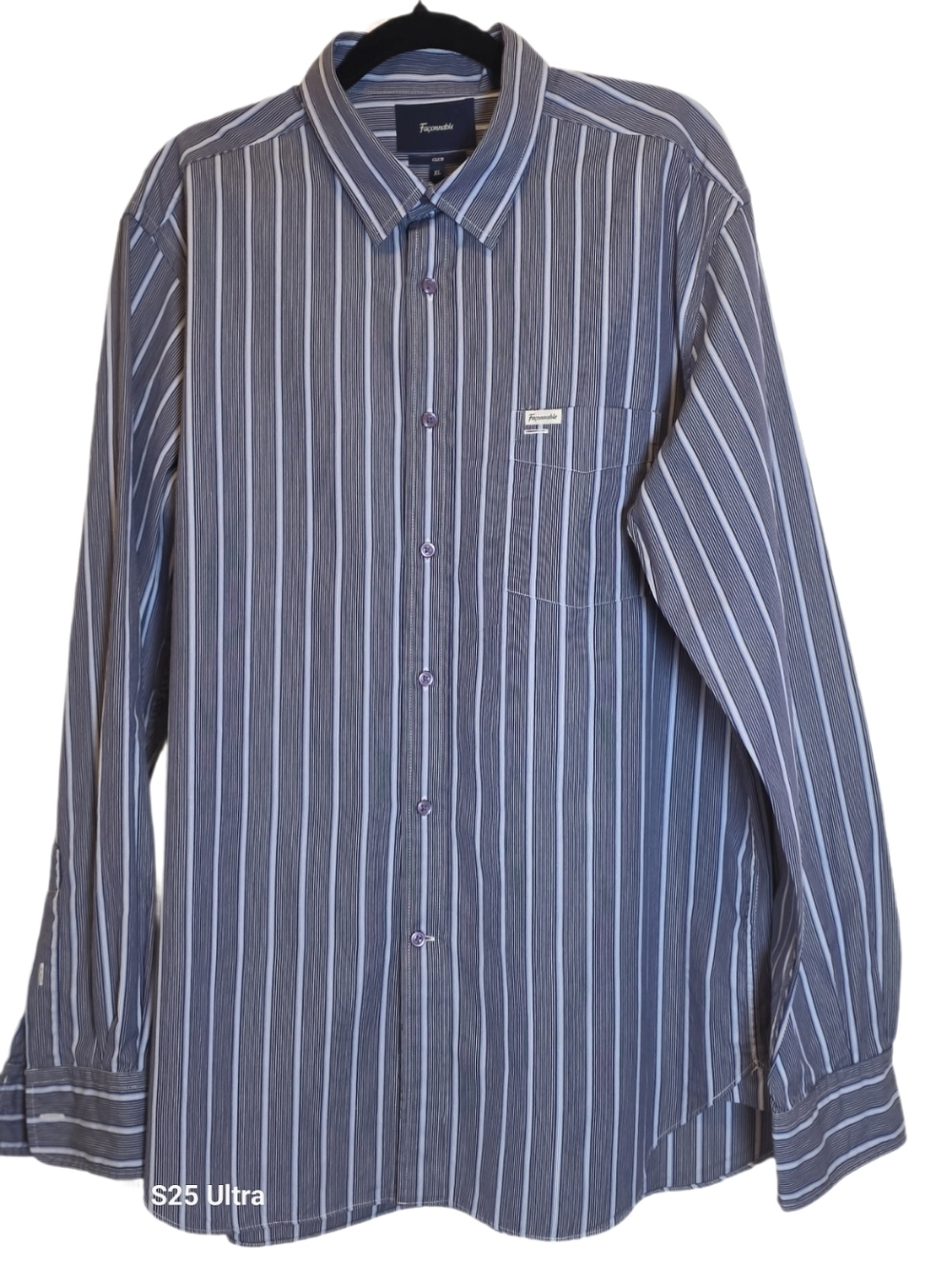 Façonnable Club Fit Striped 100% Cotton Blue Button Down Shirt XL EUC